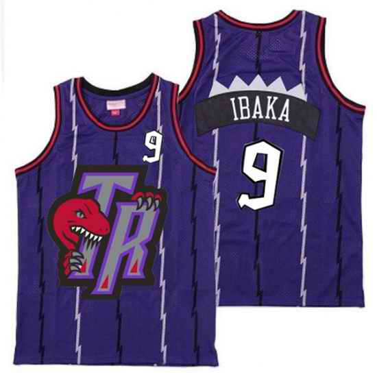 Raptors 9 Serge Ibaka Purple Big Gray TR Logo Retro Jersey